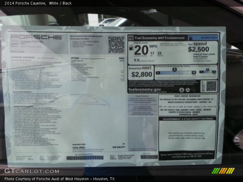  2014 Cayenne  Window Sticker