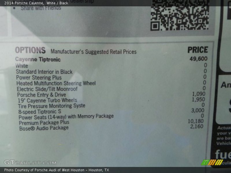  2014 Cayenne  Window Sticker