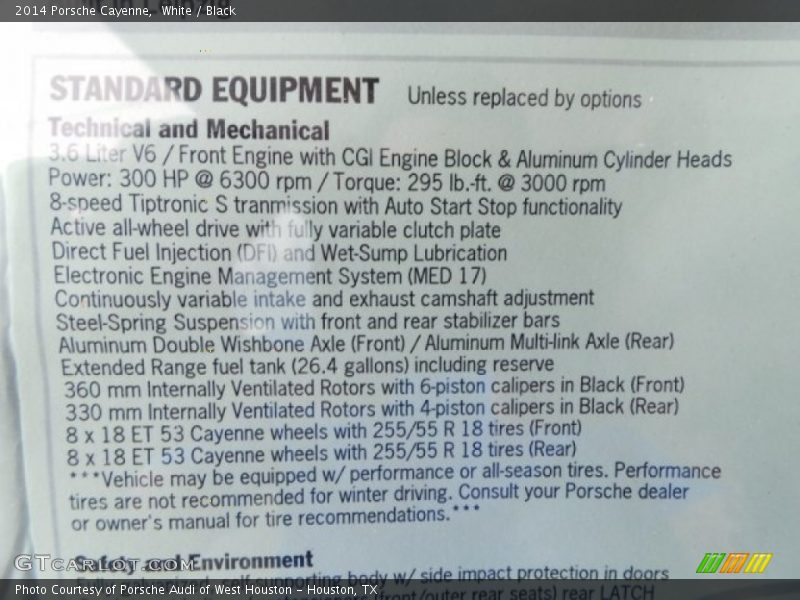  2014 Cayenne  Window Sticker