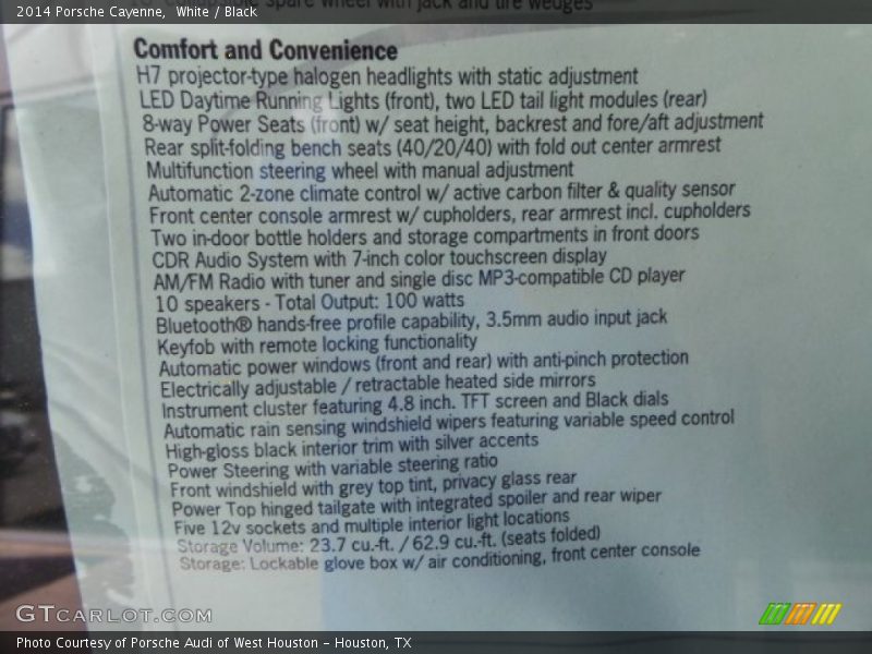  2014 Cayenne  Window Sticker