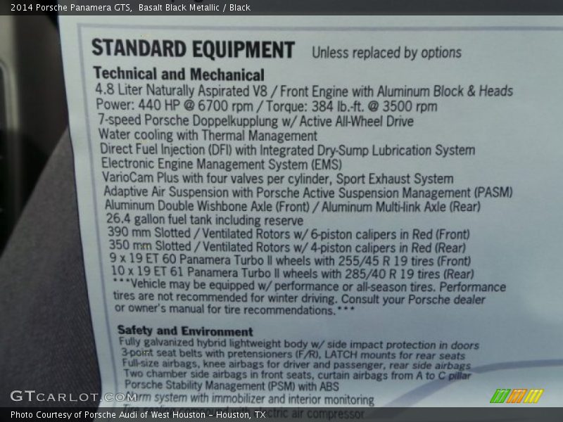  2014 Panamera GTS Window Sticker