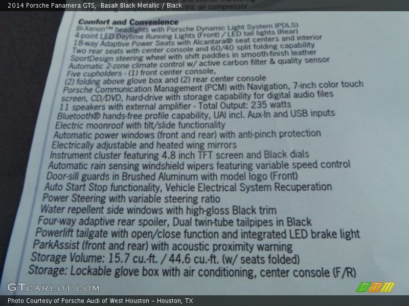  2014 Panamera GTS Window Sticker