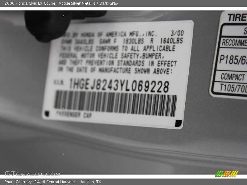 Vogue Silver Metallic / Dark Gray 2000 Honda Civic EX Coupe