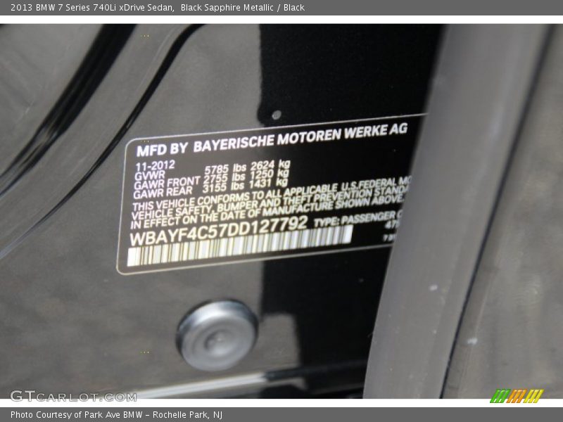 Black Sapphire Metallic / Black 2013 BMW 7 Series 740Li xDrive Sedan