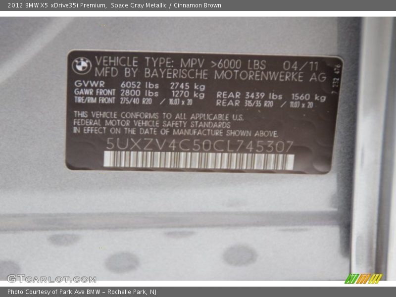 Space Gray Metallic / Cinnamon Brown 2012 BMW X5 xDrive35i Premium
