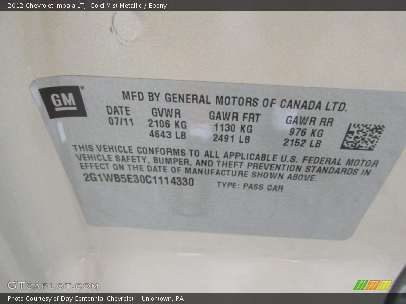 Gold Mist Metallic / Ebony 2012 Chevrolet Impala LT