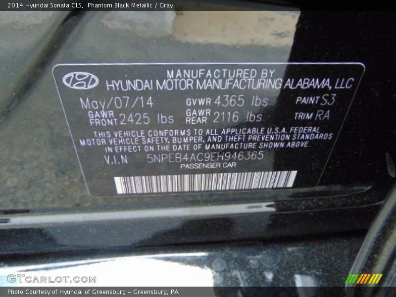 Phantom Black Metallic / Gray 2014 Hyundai Sonata GLS