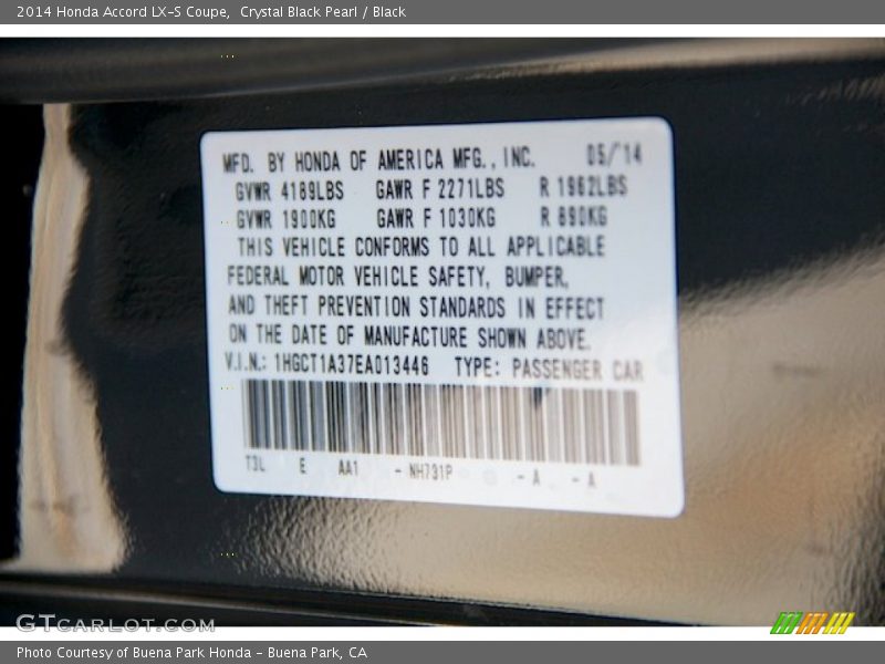Crystal Black Pearl / Black 2014 Honda Accord LX-S Coupe