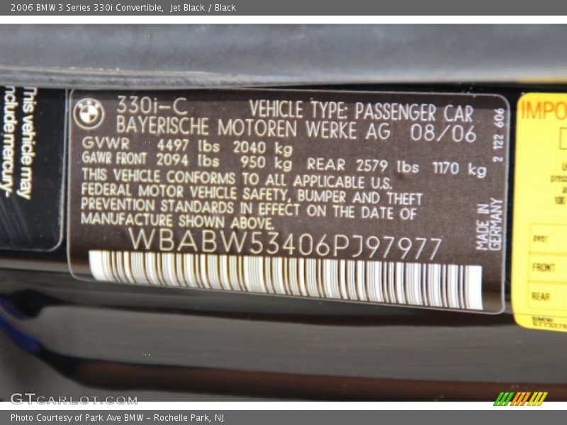 Jet Black / Black 2006 BMW 3 Series 330i Convertible