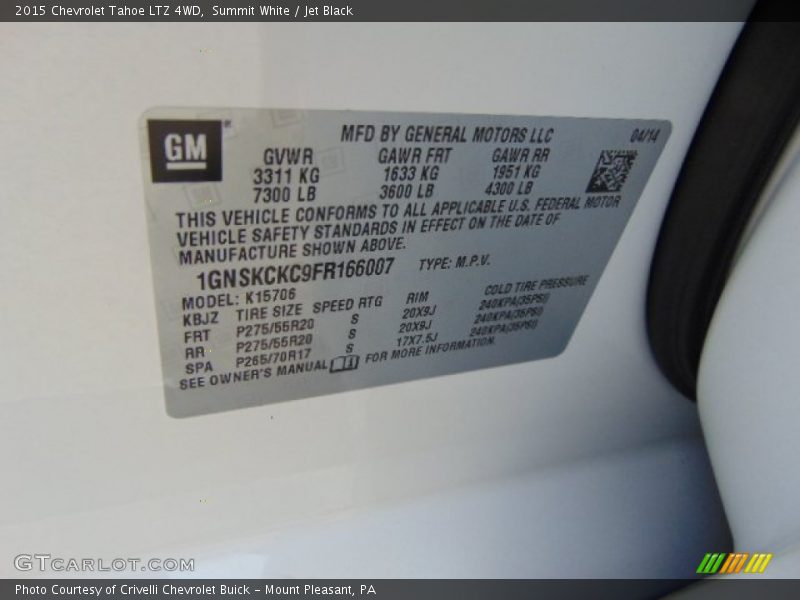 Summit White / Jet Black 2015 Chevrolet Tahoe LTZ 4WD
