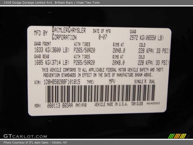 Brilliant Black / Khaki Two-Tone 2008 Dodge Durango Limited 4x4