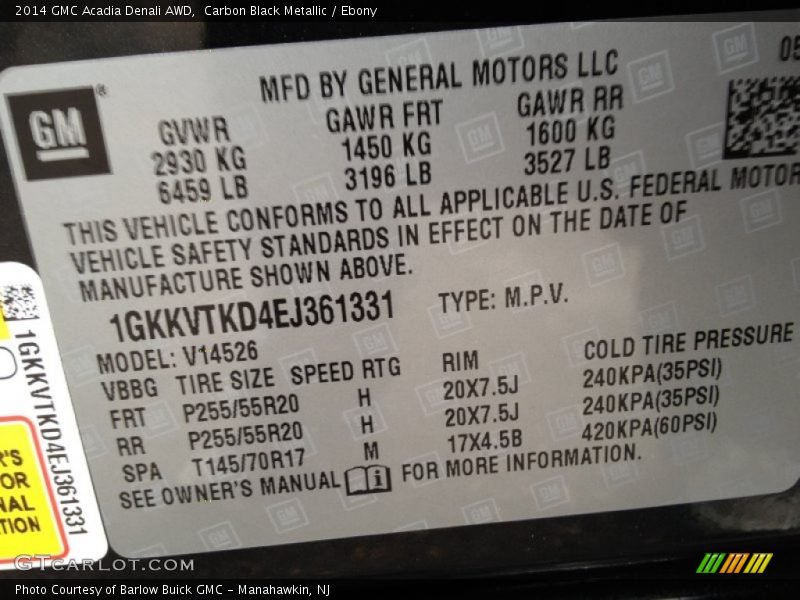 Carbon Black Metallic / Ebony 2014 GMC Acadia Denali AWD