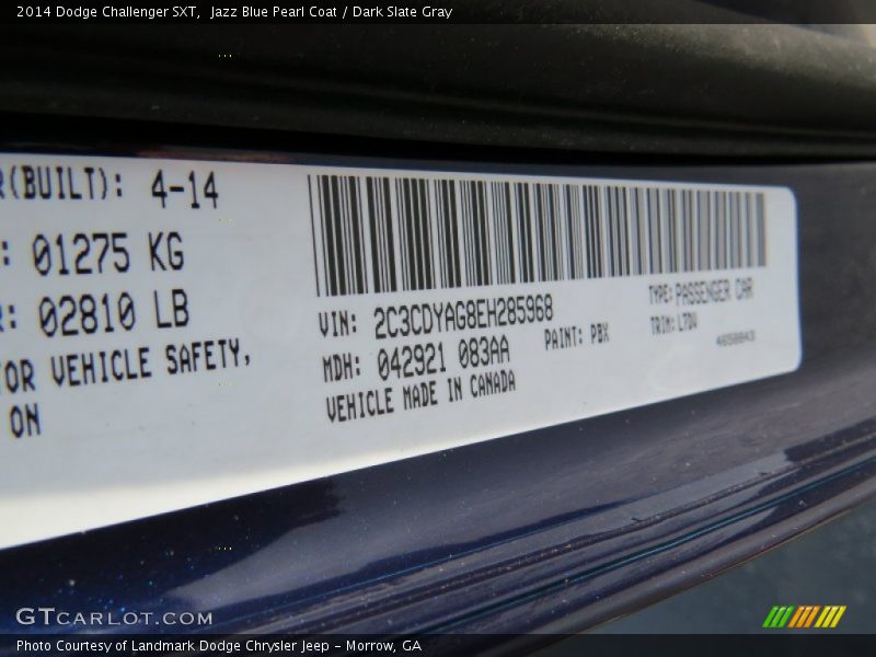 Jazz Blue Pearl Coat / Dark Slate Gray 2014 Dodge Challenger SXT