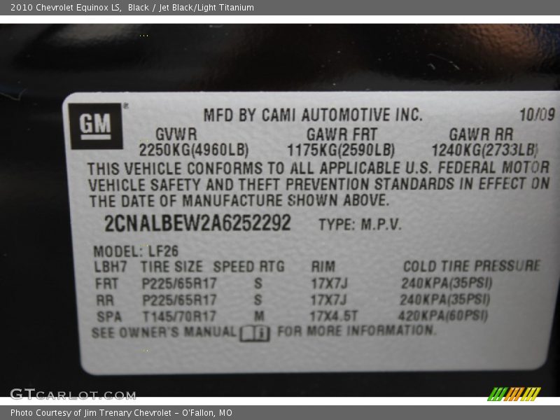 Black / Jet Black/Light Titanium 2010 Chevrolet Equinox LS
