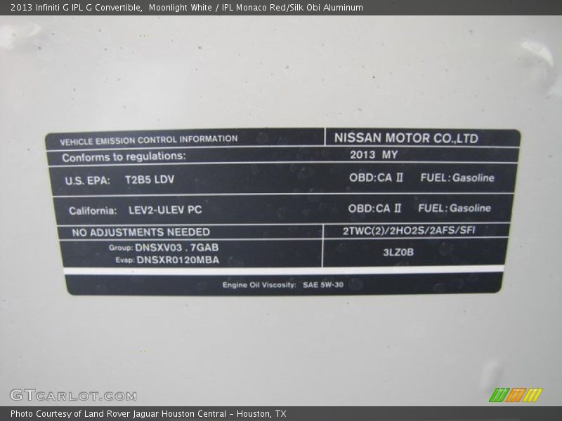 Moonlight White / IPL Monaco Red/Silk Obi Aluminum 2013 Infiniti G IPL G Convertible