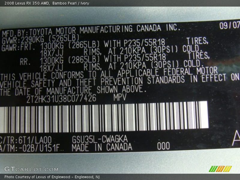 Bamboo Pearl / Ivory 2008 Lexus RX 350 AWD
