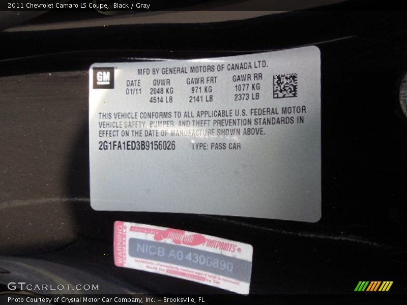Black / Gray 2011 Chevrolet Camaro LS Coupe