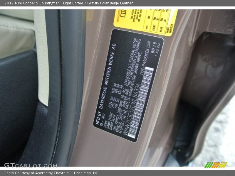 Light Coffee / Gravity Polar Beige Leather 2012 Mini Cooper S Countryman
