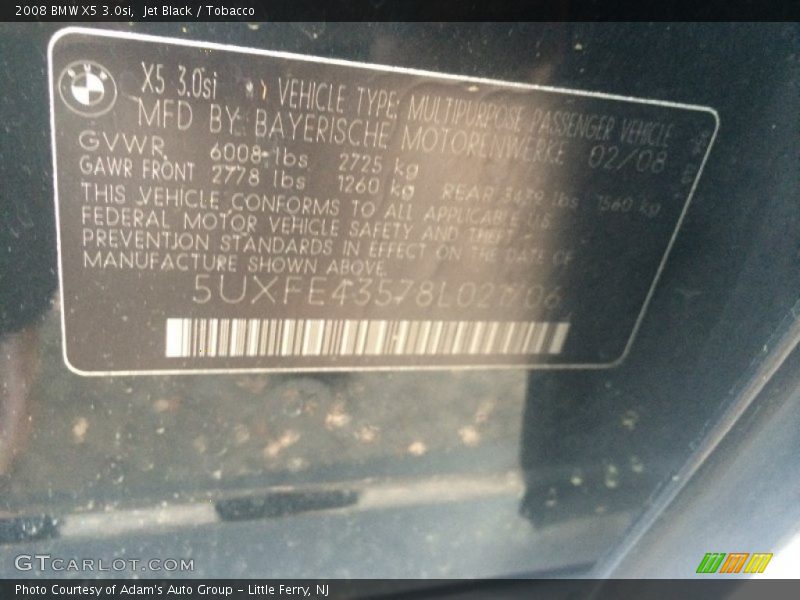 Jet Black / Tobacco 2008 BMW X5 3.0si