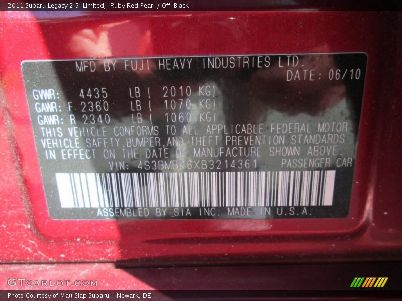 Ruby Red Pearl / Off-Black 2011 Subaru Legacy 2.5i Limited