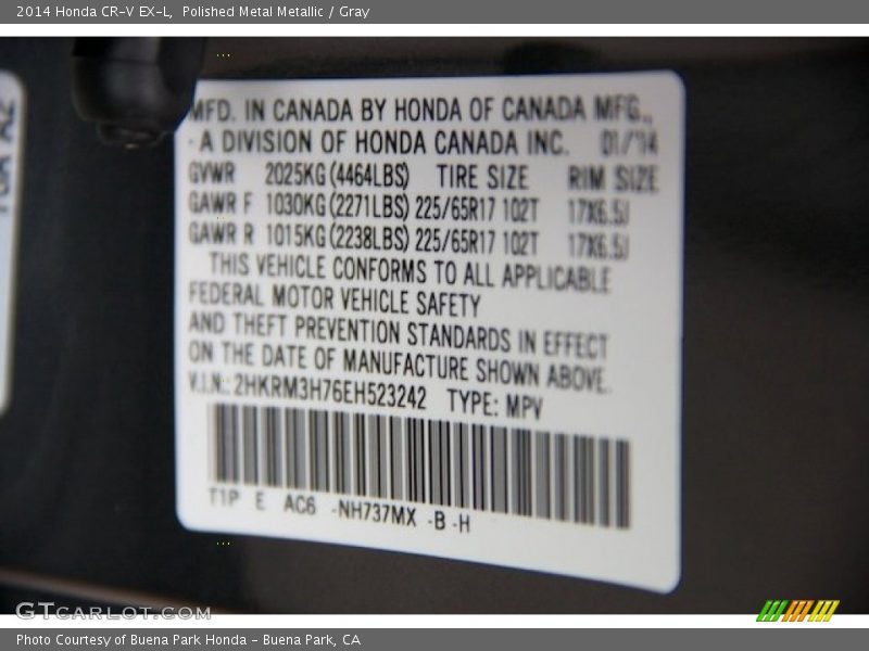 Polished Metal Metallic / Gray 2014 Honda CR-V EX-L