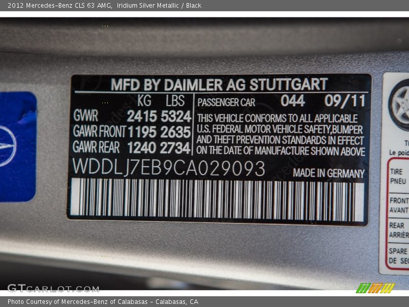 Iridium Silver Metallic / Black 2012 Mercedes-Benz CLS 63 AMG