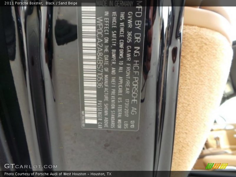 Black / Sand Beige 2011 Porsche Boxster