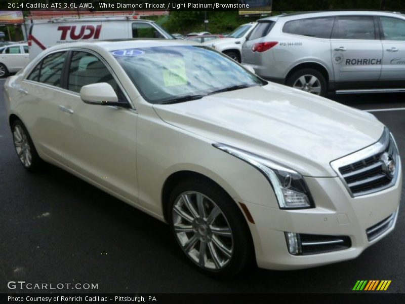 White Diamond Tricoat / Light Platinum/Brownstone 2014 Cadillac ATS 3.6L AWD