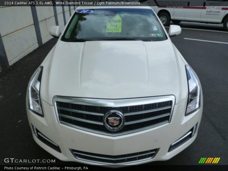 White Diamond Tricoat / Light Platinum/Brownstone 2014 Cadillac ATS 3.6L AWD