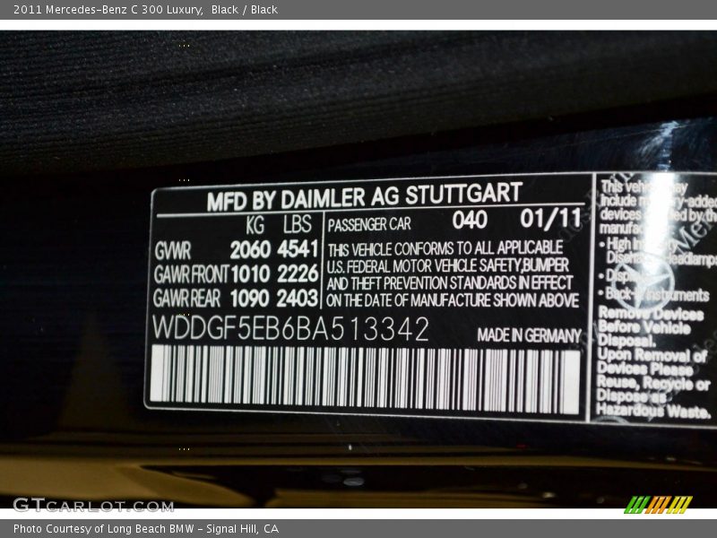 Black / Black 2011 Mercedes-Benz C 300 Luxury