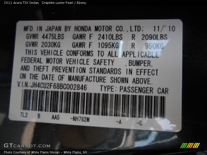 Graphite Luster Pearl / Ebony 2011 Acura TSX Sedan