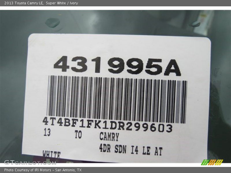 Super White / Ivory 2013 Toyota Camry LE