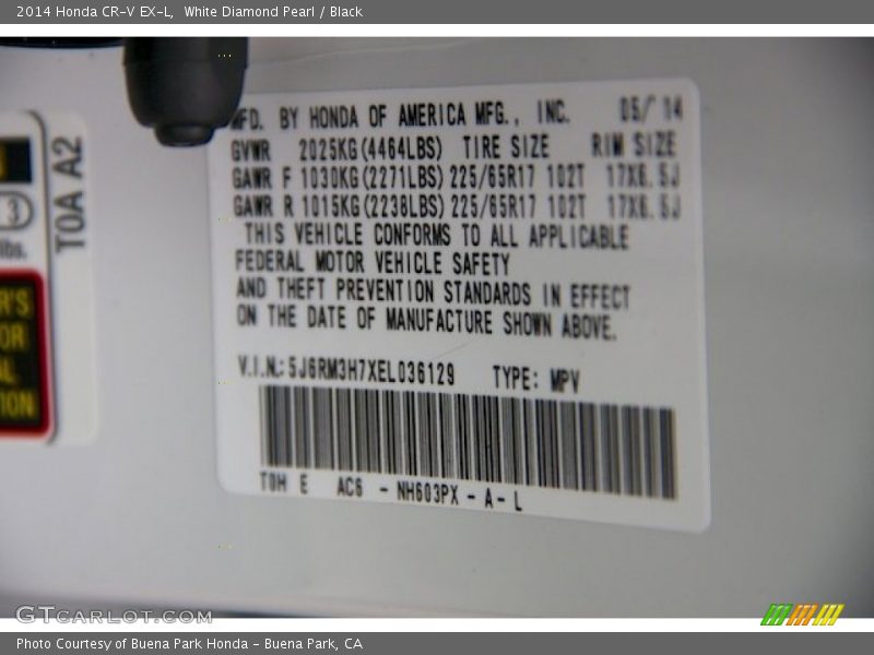 White Diamond Pearl / Black 2014 Honda CR-V EX-L