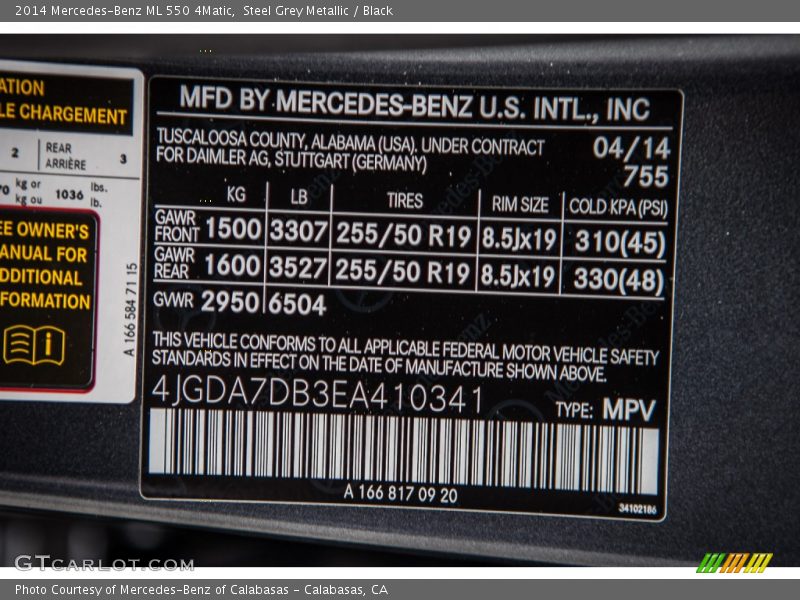 2014 ML 550 4Matic Steel Grey Metallic Color Code 755