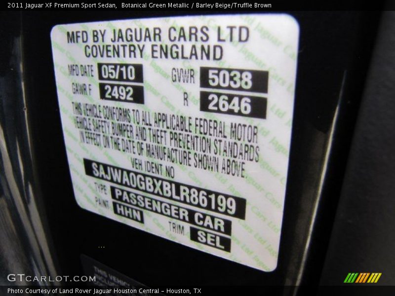 2011 XF Premium Sport Sedan Botanical Green Metallic Color Code HHN