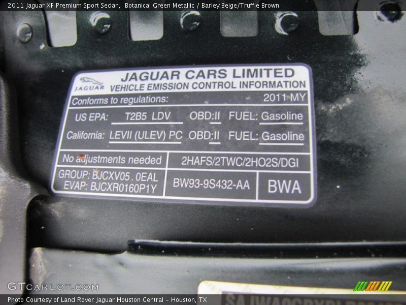 Info Tag of 2011 XF Premium Sport Sedan