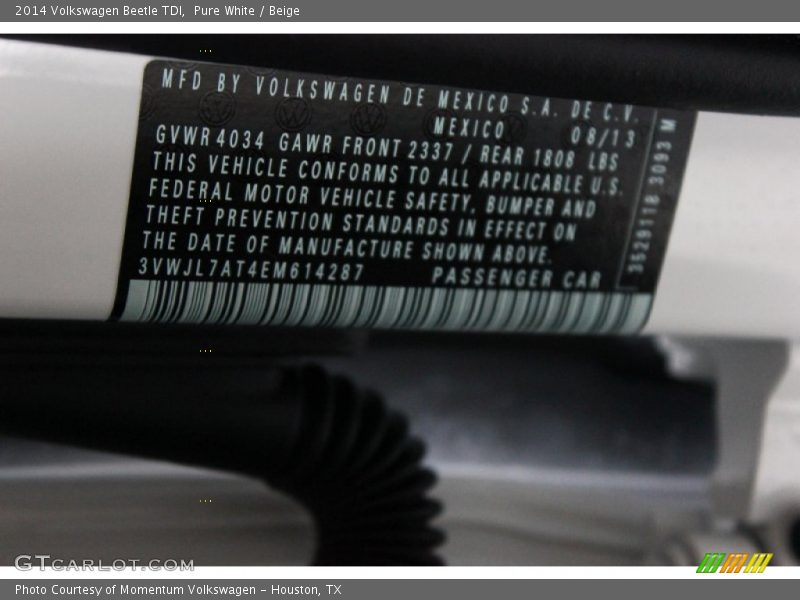 Pure White / Beige 2014 Volkswagen Beetle TDI