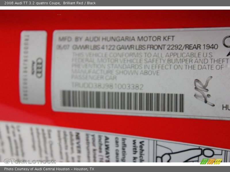 Brilliant Red / Black 2008 Audi TT 3.2 quattro Coupe