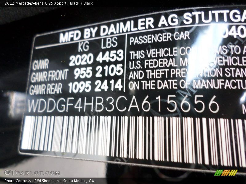 Black / Black 2012 Mercedes-Benz C 250 Sport