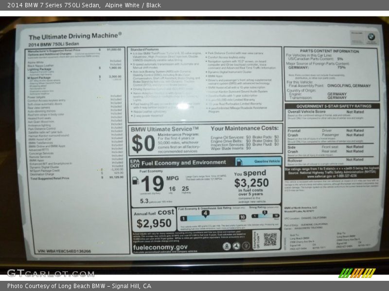 Alpine White / Black 2014 BMW 7 Series 750Li Sedan
