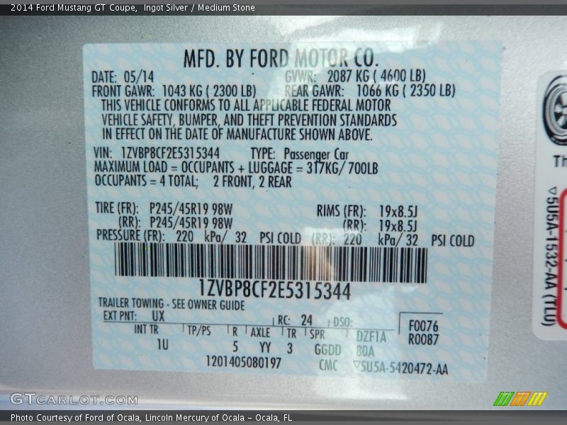 Ingot Silver / Medium Stone 2014 Ford Mustang GT Coupe