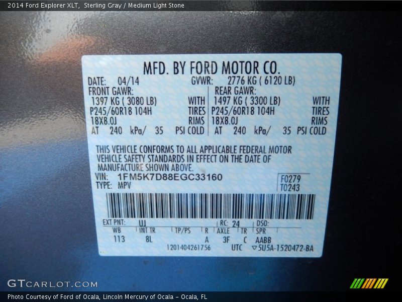 Sterling Gray / Medium Light Stone 2014 Ford Explorer XLT