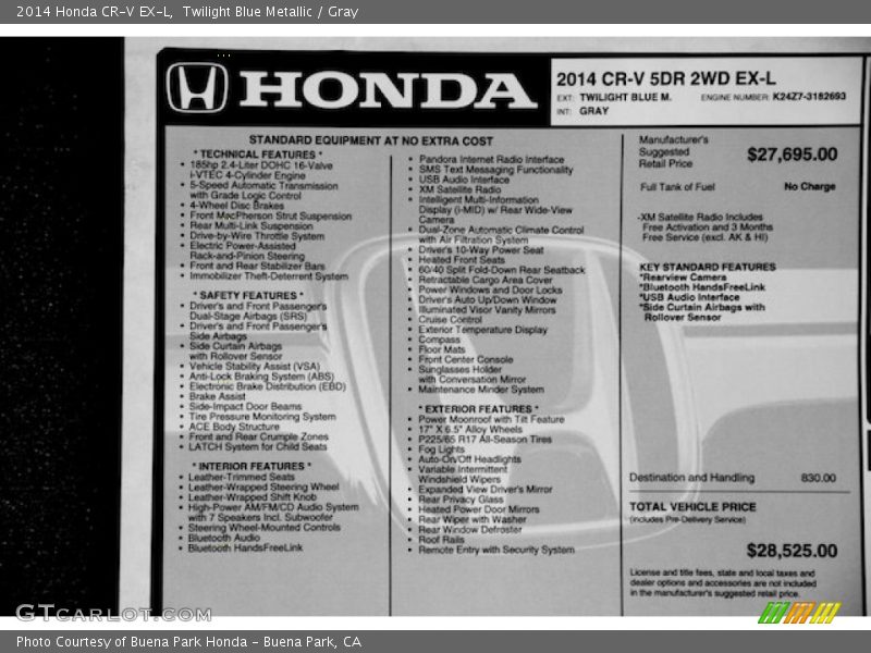 Twilight Blue Metallic / Gray 2014 Honda CR-V EX-L