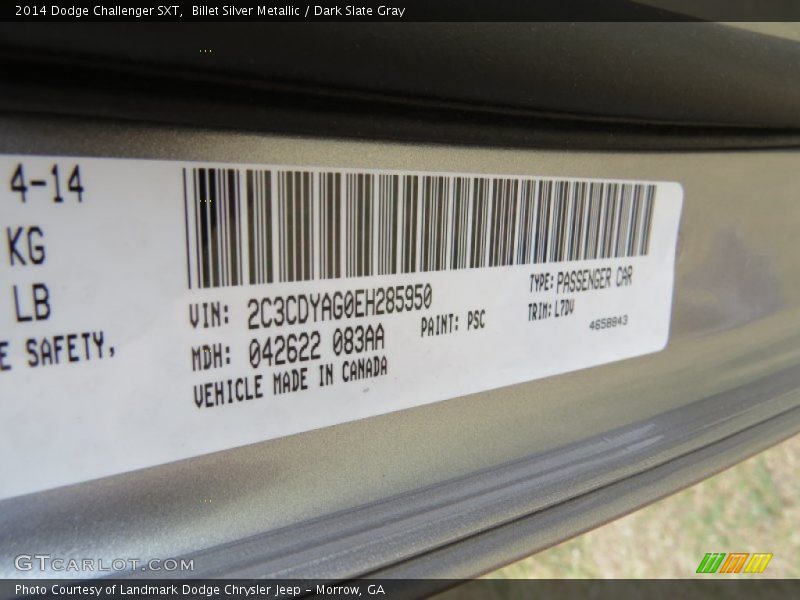 Billet Silver Metallic / Dark Slate Gray 2014 Dodge Challenger SXT