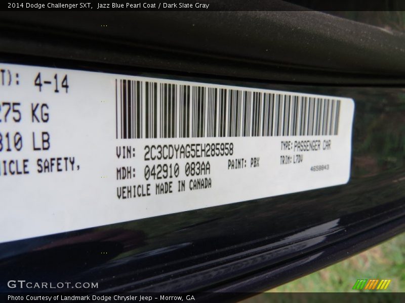 Jazz Blue Pearl Coat / Dark Slate Gray 2014 Dodge Challenger SXT