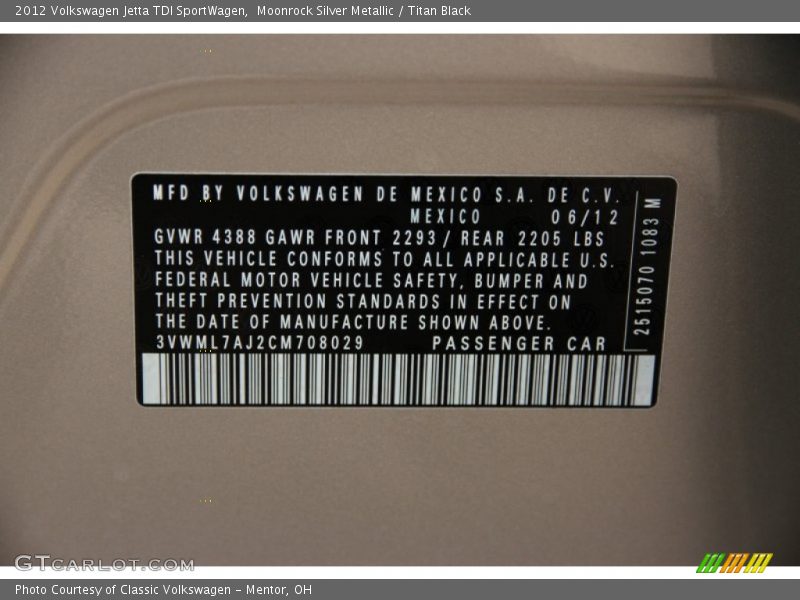 Moonrock Silver Metallic / Titan Black 2012 Volkswagen Jetta TDI SportWagen