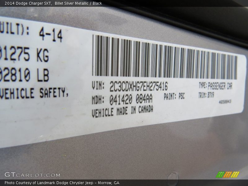 Billet Silver Metallic / Black 2014 Dodge Charger SXT