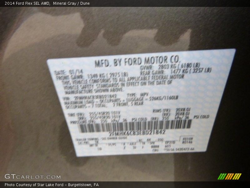 Mineral Gray / Dune 2014 Ford Flex SEL AWD