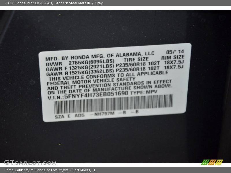 Modern Steel Metallic / Gray 2014 Honda Pilot EX-L 4WD