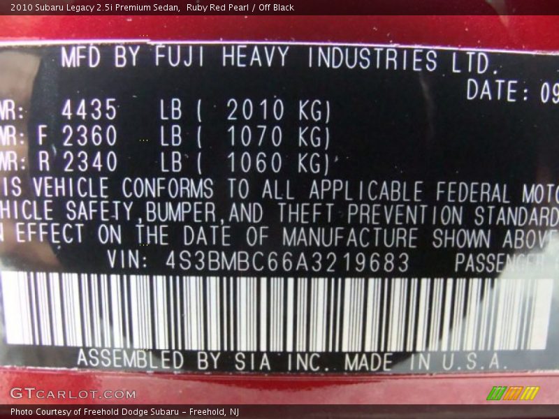 Ruby Red Pearl / Off Black 2010 Subaru Legacy 2.5i Premium Sedan